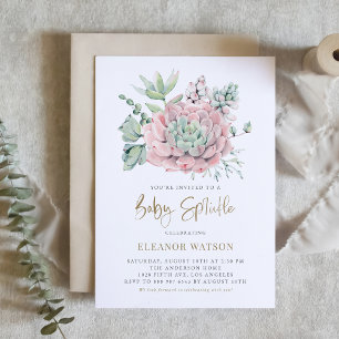 Watercolor Pastel Succulents Baby Sprinkle Invitation