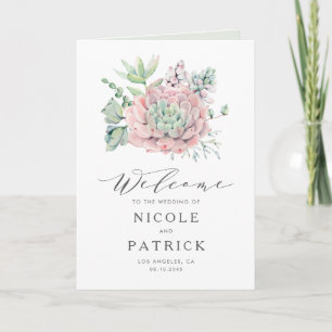 Watercolor Pastel Succulents Bouquet Wedding Programme