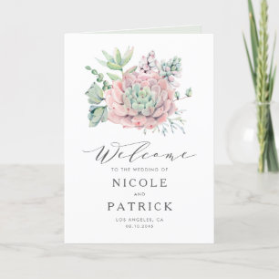 Watercolor Pastel Succulents Bouquet Wedding Programme