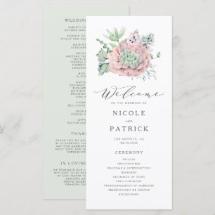 Watercolor Pastel Succulents Bouquet Wedding Programme