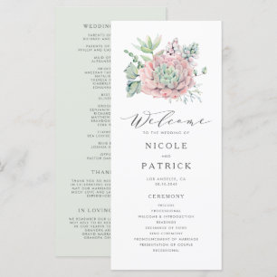 Watercolor Pastel Succulents Bouquet Wedding Programme