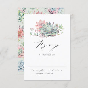 Watercolor Pastel Succulents Bouquet Wedding RSVP Card