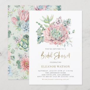 Watercolor Pastel Succulents Summer Bridal Shower Invitation