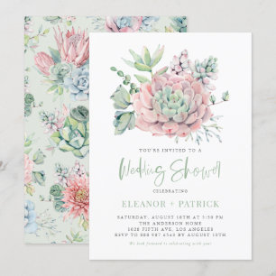 Watercolor Pastel Succulents Summer Wedding Shower Invitation