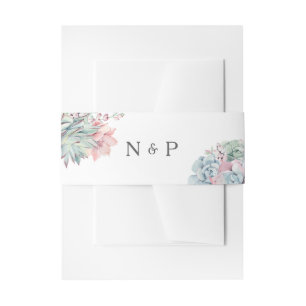 Watercolor Pastel Succulents Wedding Monogram Invitation Belly Band
