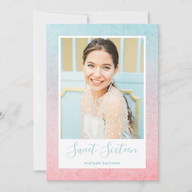 Watercolor Pastel Sweet Sixteen Photo Birthday  Invitation (Front)