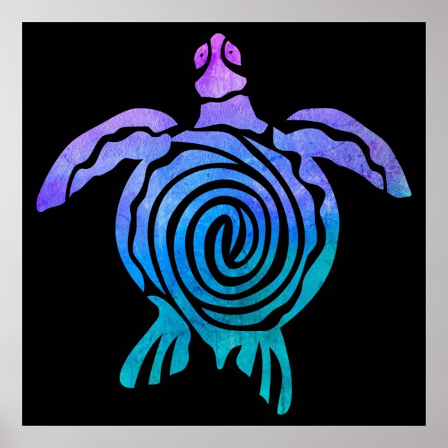Watercolor Pastel Tie Dye Spiral Sea Turtle Poster (Front)