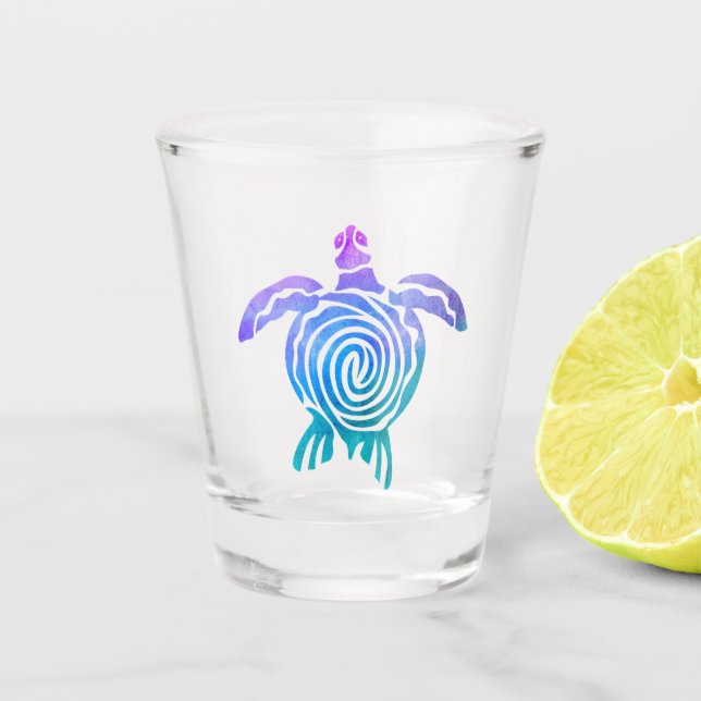 Watercolor Pastel Tie Dye Spiral Sea Turtle Shot Glass (Front)