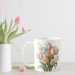 Watercolor Pastel Tulip Bouquet Mug