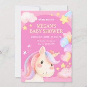 Watercolor pastel unicorn baby shower invitation