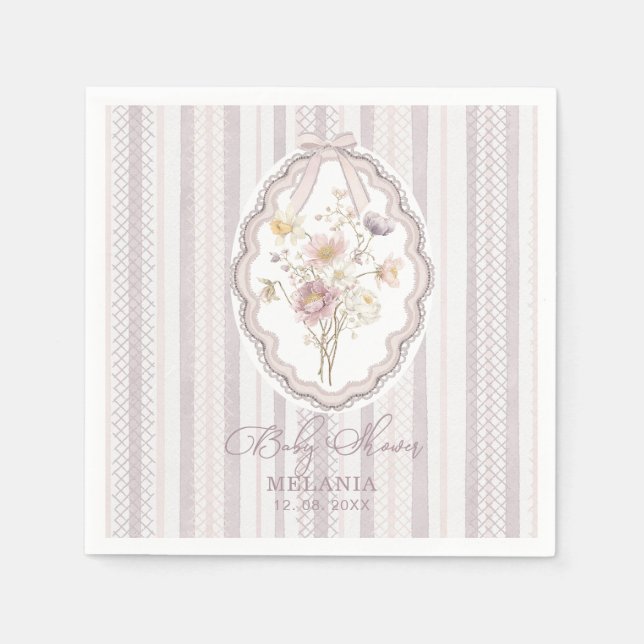    Watercolor pastel wildflower bow lace baby show Napkin (Front)
