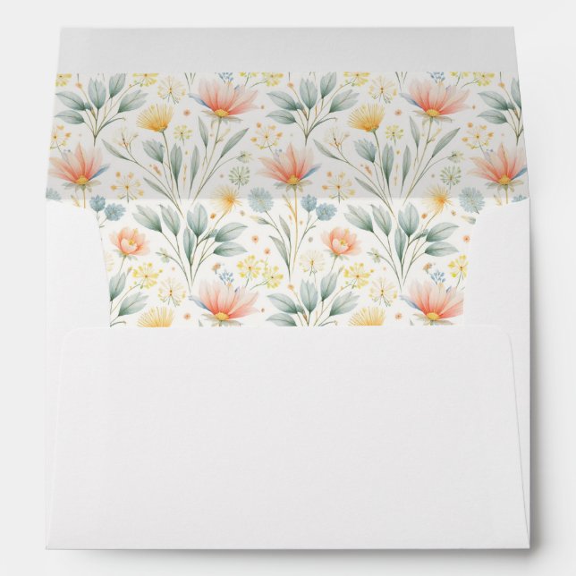 Watercolor Pastel Wildflowers Modern Floral Envelope (Back (Bottom))