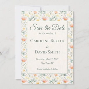 Watercolor Pastel Wildflowers Modern Floral Save The Date