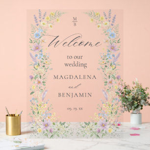 Watercolor Pastel Wildflowers Wedding Welcome Acrylic Sign