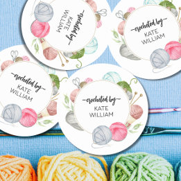 Watercolor Pastel yarn crocheted by labels