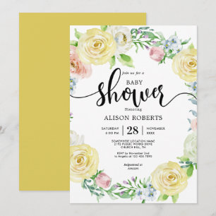 Watercolor pastel yellow wedding baby shower invitation