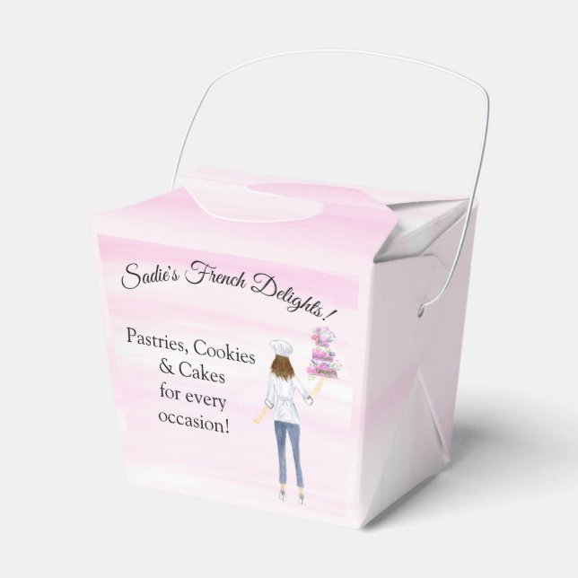 Watercolor Pastry Chef With Wedding Cake LOGO Favour Box (Front Side)