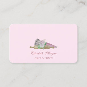 Watercolor Pastry Hand Tools Roller Pin Flowers Business Card