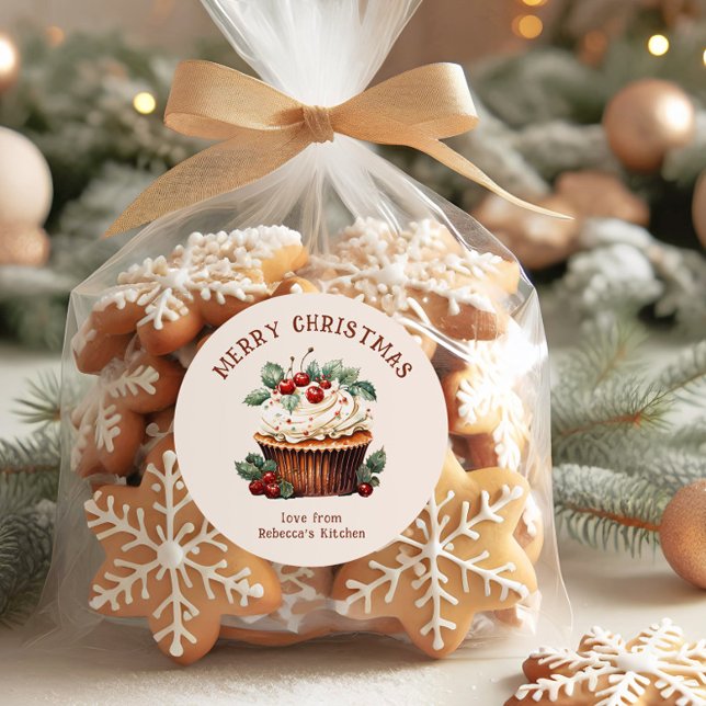 Watercolor Pastry Merry Christmas Small Business Classic Round Sticker (Creator Uploaded)