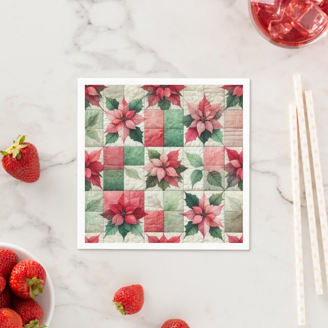 Watercolor Patchwork Poinsettia Decoupage Napkins (Insitu)