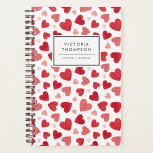 Watercolor Patchwork Red Hearts Pattern Planner