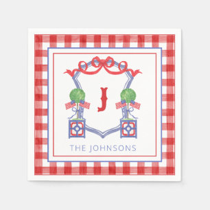 Watercolor Patriotic American Flag Topiary Crest Napkin