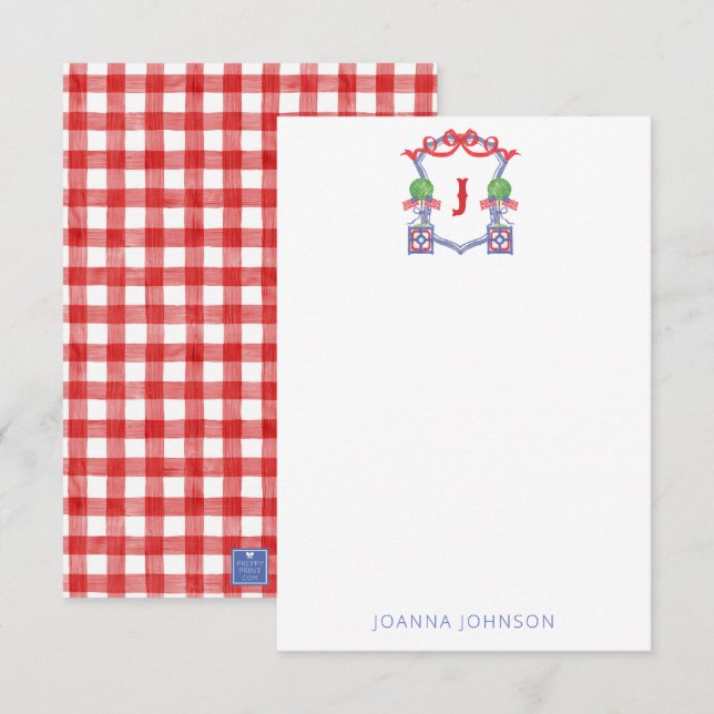Watercolor Patriotic American Flag Topiary Crest Thank You Card (Front/Back)