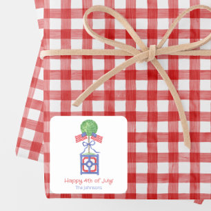 Watercolor Patriotic American Flag Topiary Gift Square Sticker