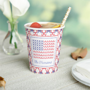 Watercolor Patriotic Bow American Flag Paper Cups