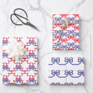 Watercolor Patriotic Bows Wrapping Paper Sheet