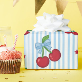 Watercolor Patriotic Cherry Pattern Wrapping Paper
