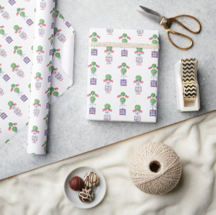 Watercolor Patriotic Red White & Blue Topiary Wrapping Paper