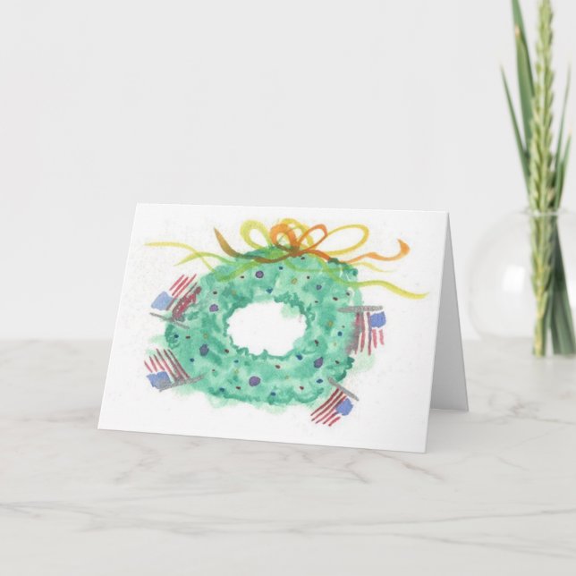 Watercolor Patriotic Wreath Christmas Card (Front)
