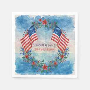 Watercolor Patriotic Wreath July 4th Decor Napkin