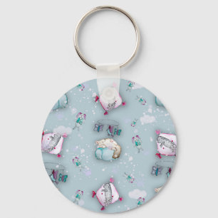 Watercolor pattern cute sleeping kittens and their key ring