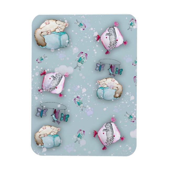 Watercolor pattern cute sleeping kittens and their magnet (Vertical)