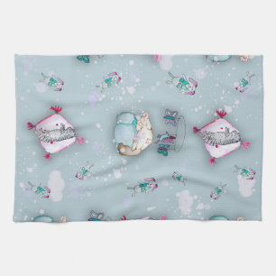 Watercolor pattern cute sleeping kittens and their tea towel