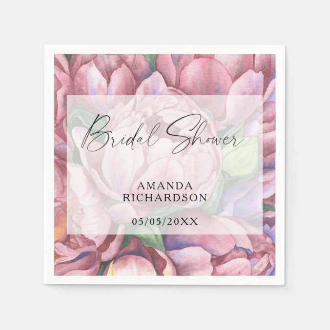 Watercolor pattern flowers - bridal shower napkin (Front)