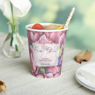 Watercolor pattern flowers - bridal shower paper cups