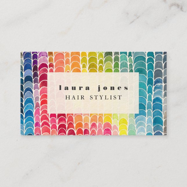 Watercolor Pattern Hair Stylist Template Business Card (Front)