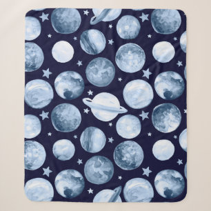 Watercolor pattern illustration of space galaxy wi sherpa blanket