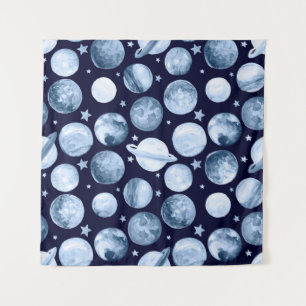 Watercolor pattern illustration of space galaxy wi tapestry