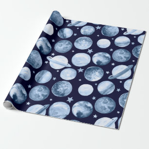 Watercolor pattern illustration of space galaxy wi wrapping paper