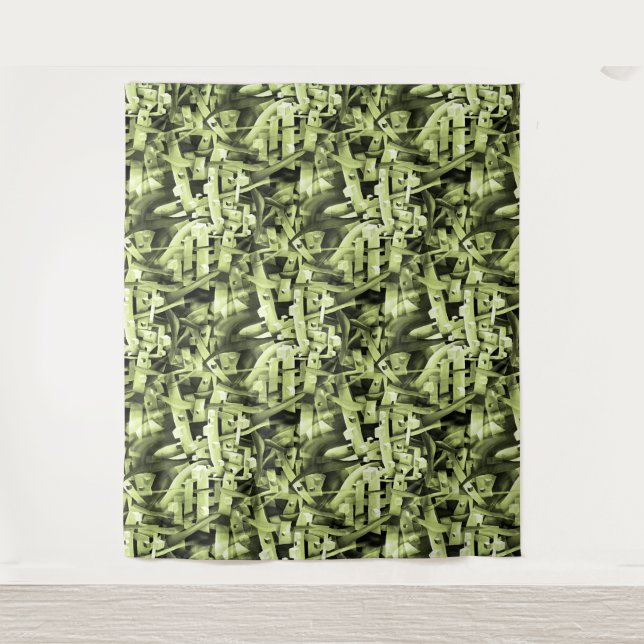 Watercolor Pattern in Green Abstract Contemporary Tapestry (Front)