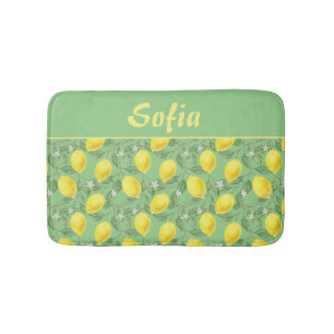 Watercolor pattern lemon yellow green bath mat