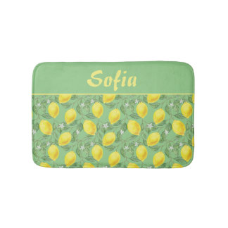 Watercolor pattern lemon yellow green bath mat