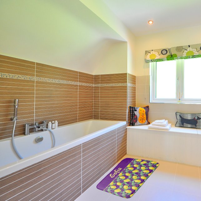 Watercolor pattern lemon yellow purple bath mat (Creator Uploaded)