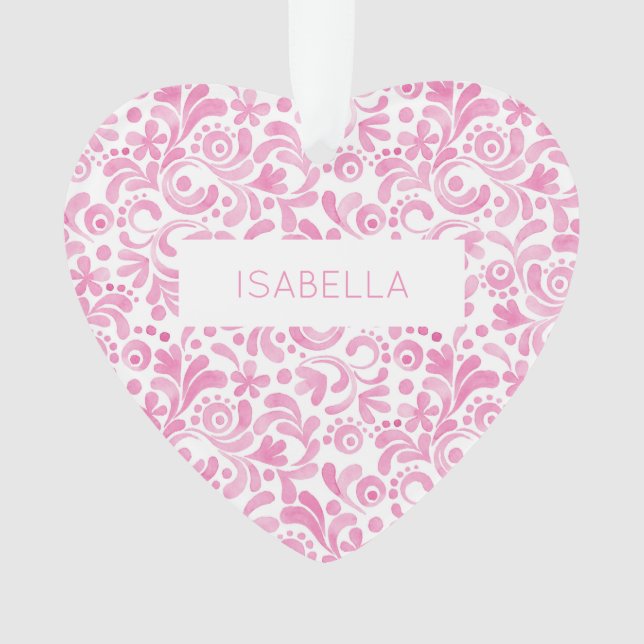 Watercolor Pattern NAME Sweet Heart Keepsake Ornament (Front)