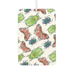 Watercolor pattern of beetles and butterflies car air freshener