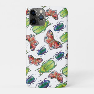 Watercolor pattern of beetles and butterflies iPhone 11 pro case